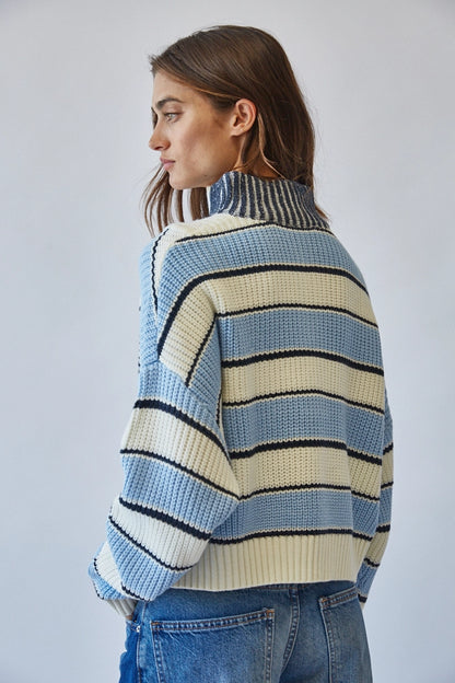 Color Block Half-Zip in Blue