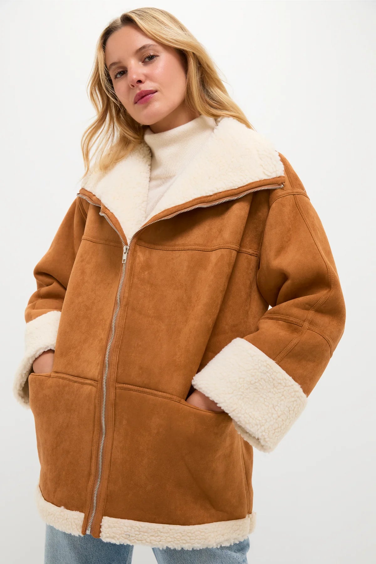 Oversized Faux Fur Trim Moto Jacket