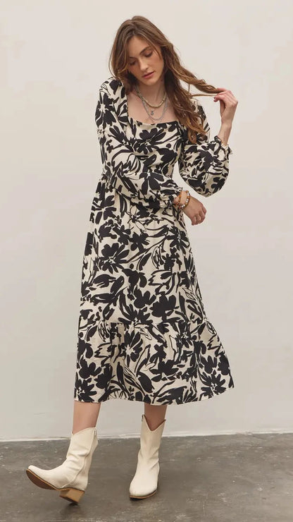 Abstract Floral Midi Dress