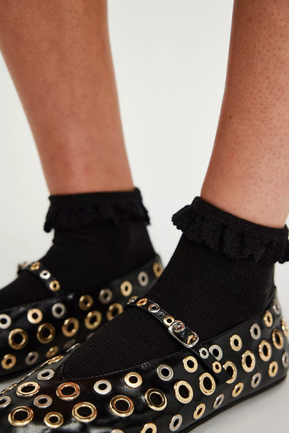 Beloved Waffle Knit Ankle Socks in Black