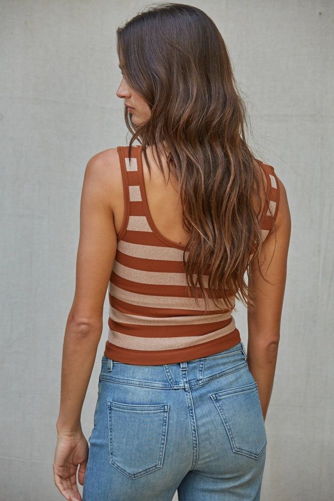 Knit Striped Seamless Padded Tank Top