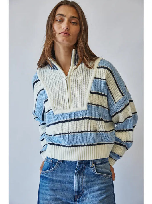 Color Block Half-Zip in Blue