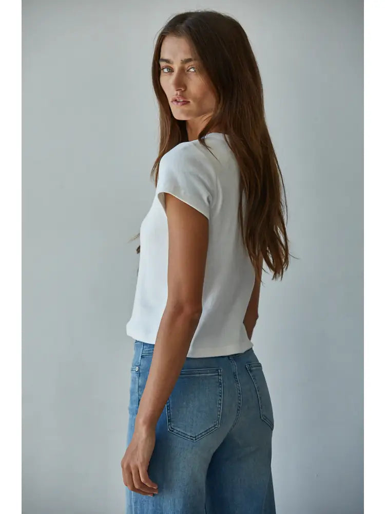 Short Sleeve Knit Crop Top in White