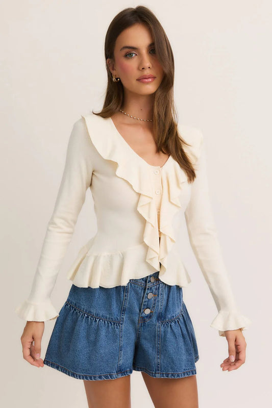 Ruffled V-Neck Sweater