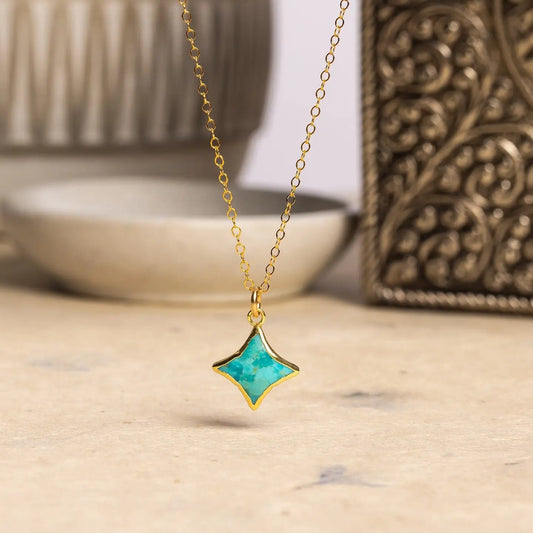 Turquoise Gold Four Point Star Necklace