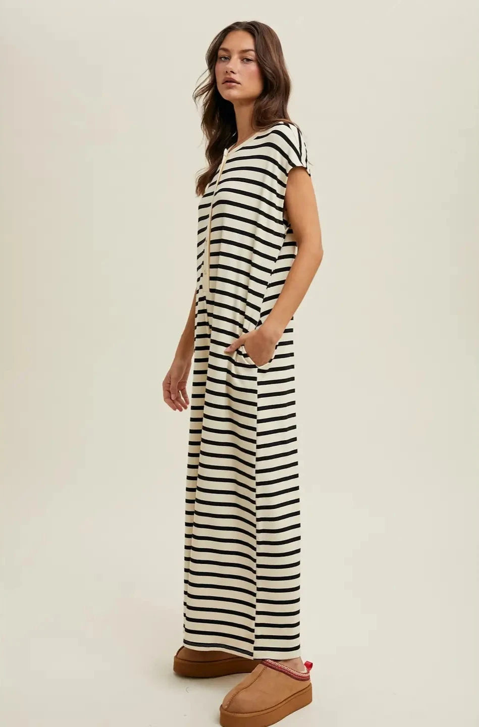 Striped Wide Leg Button-Up Jumpsuit