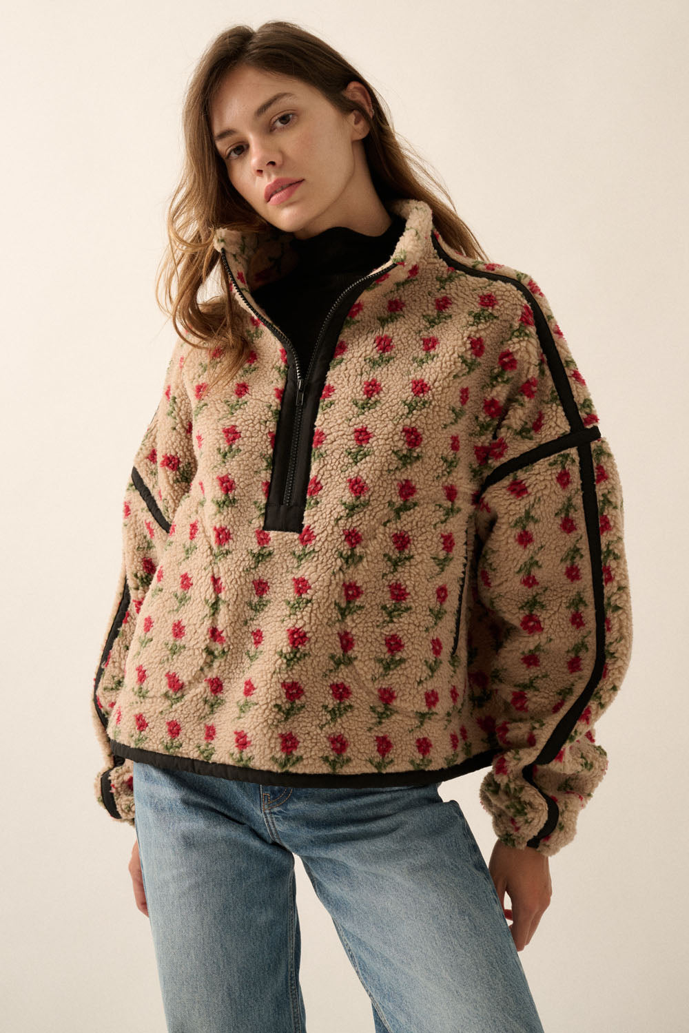 Floral Half Zip Fleece