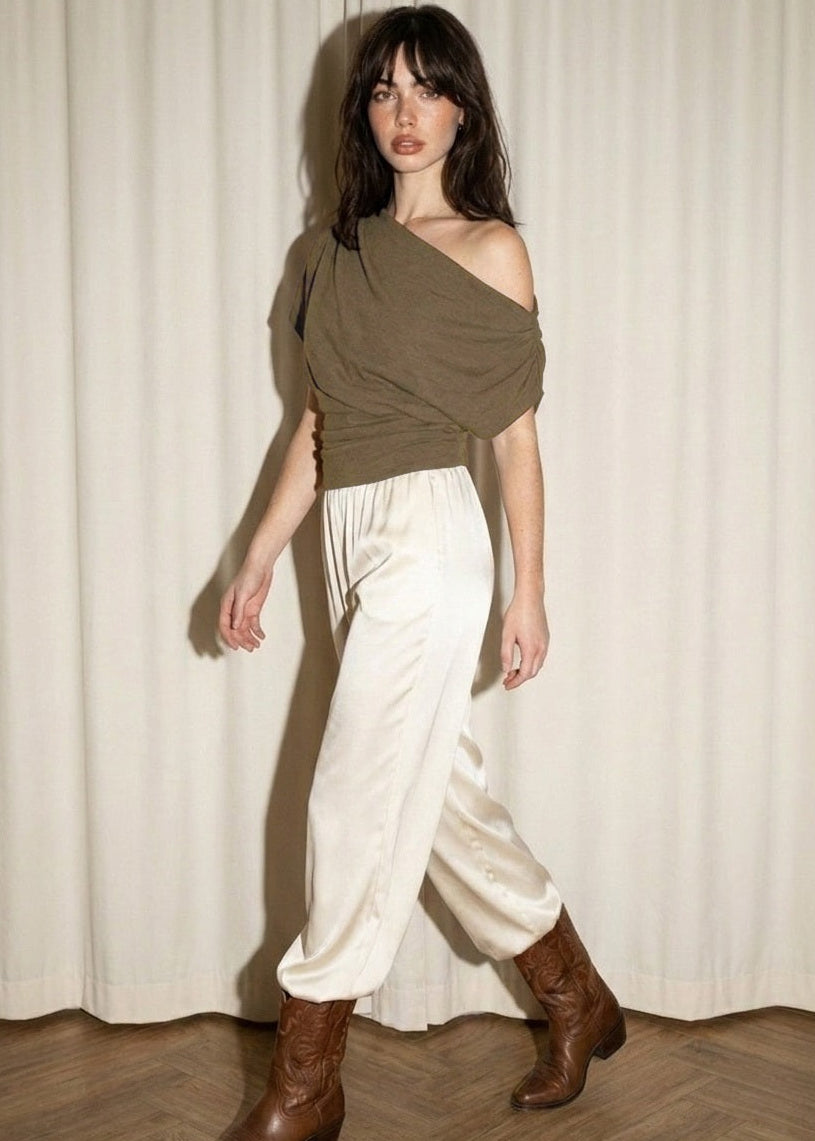 Drape-Neck Asymmetrical Knit