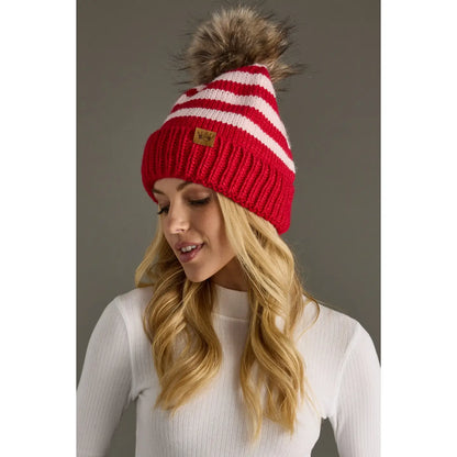 Red & Pink Striped Pom Hat