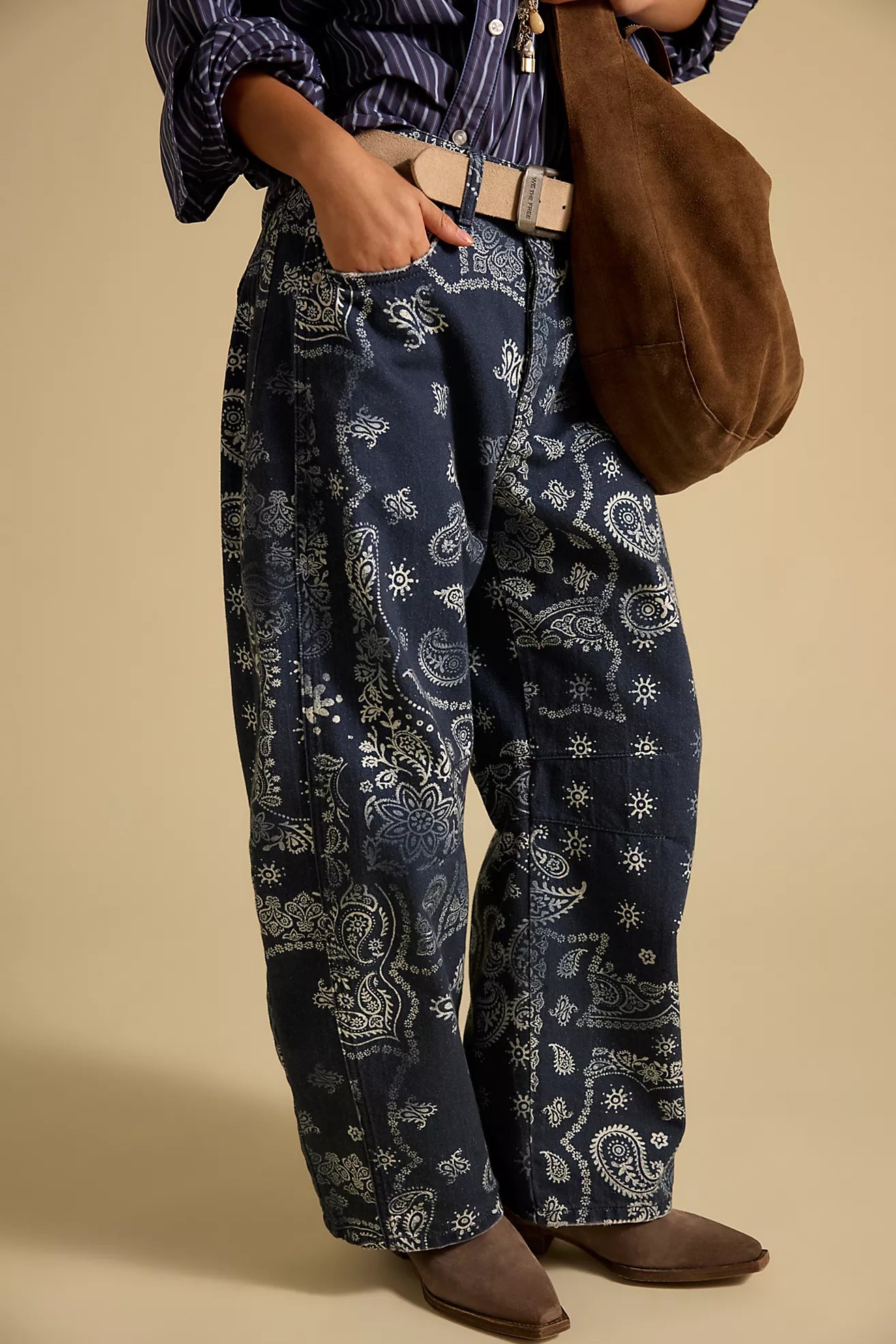 Good Luck Printed Barrel Jeans in Navy Bandana