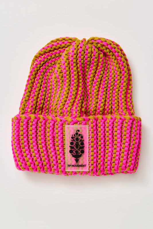 Apres Ski Knit Beanie - Dried Palm/Hot Pink