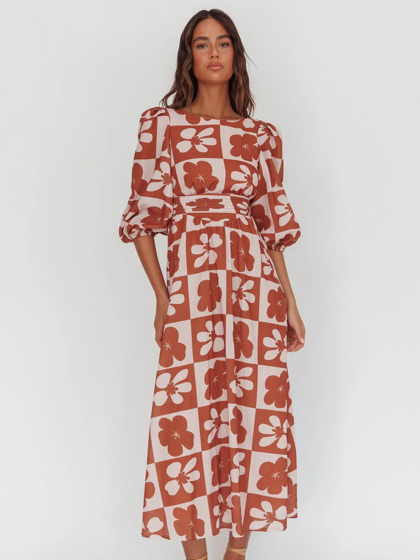 Boat Neck Floral Maxi Dres