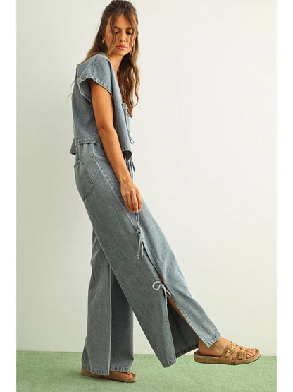Wide Leg Tie-Up Jeans