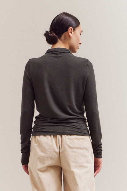 Mock Neck Fitted Jersey Top