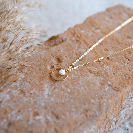 Golden Harmony Pearl Circle Necklace