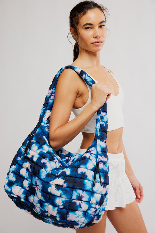 Quilted Carryall Bag in Deep Teal Tie Dye