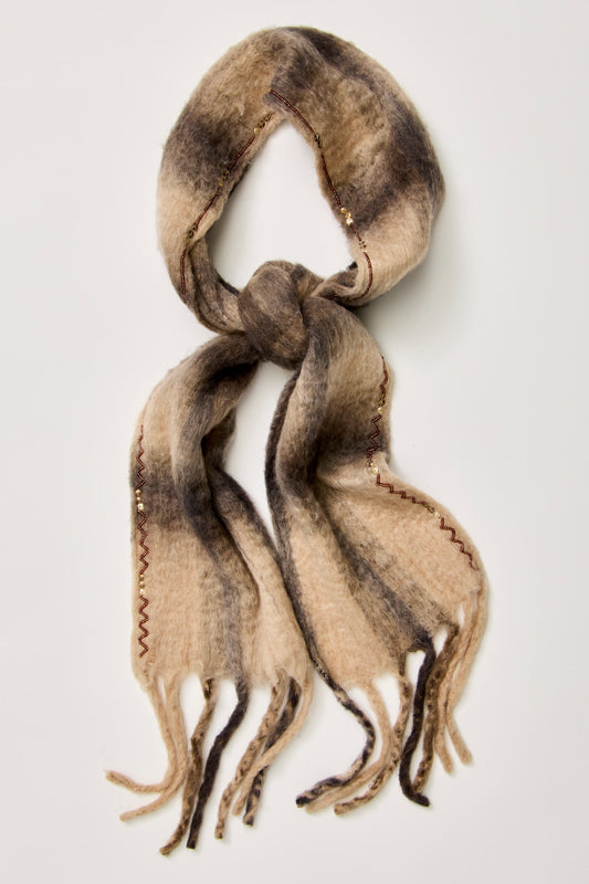Highland Plaid Skinny Scarf - Neutral Combo