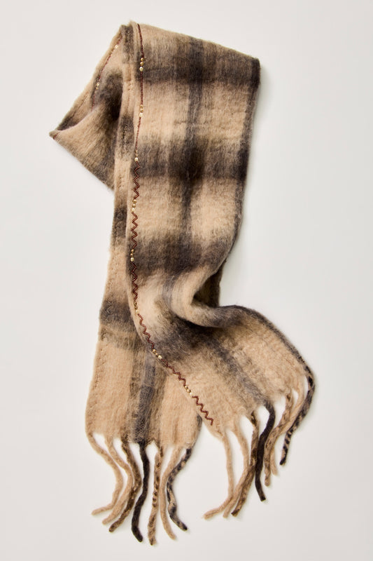 Highland Plaid Skinny Scarf - Neutral Combo