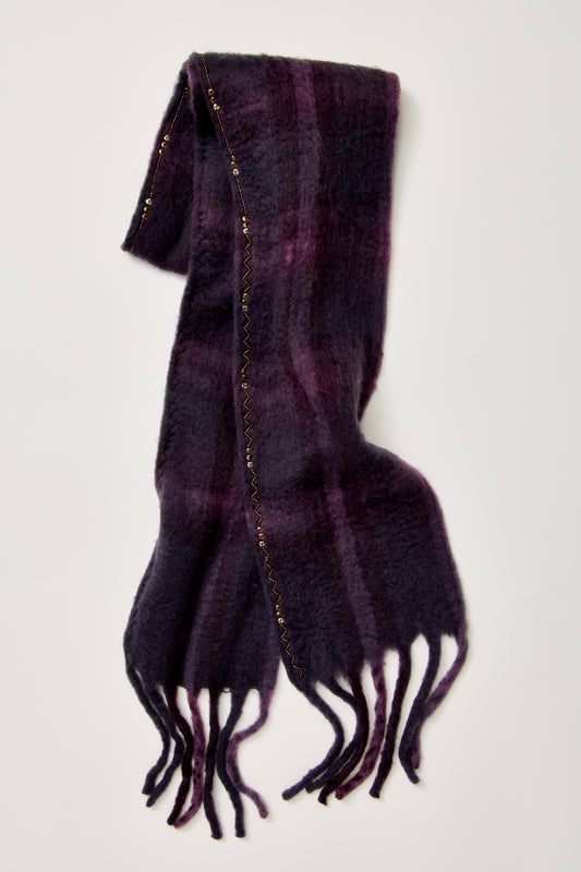Highland Plaid Skinny Scarf - Berry Combo