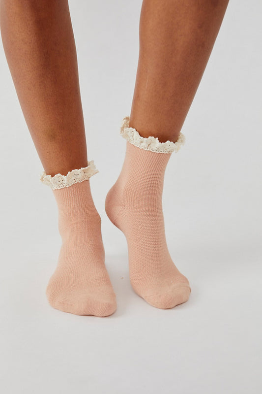 Beloved Waffle Knit Ankle Socks - Old Rose