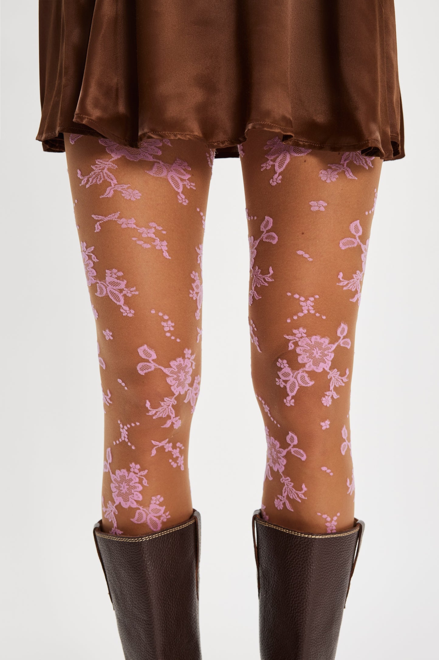 Flocked Floral Tights in Pink