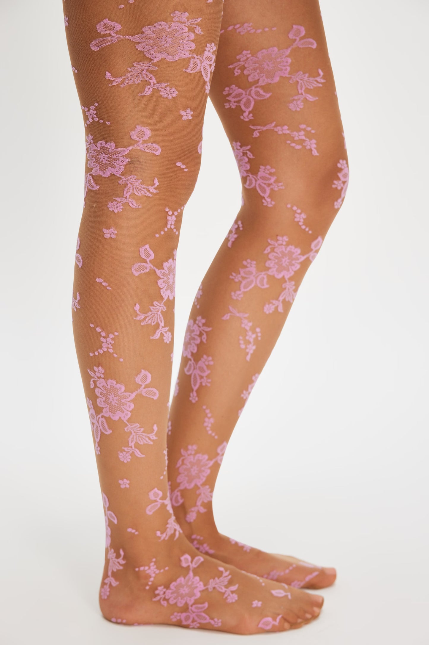 Flocked Floral Tights in Pink