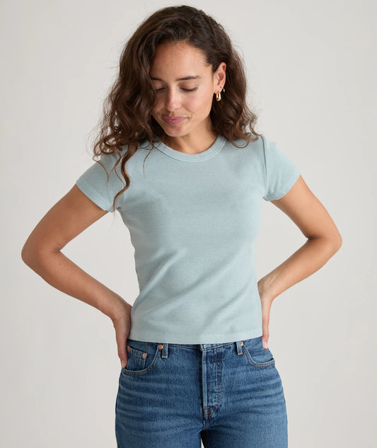 Lexi Rib Sun-In Crew Tee in Aqua