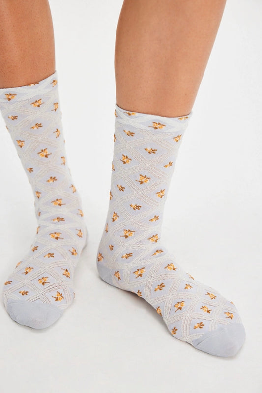 Floral Jacquard Trouser Socks - Blue