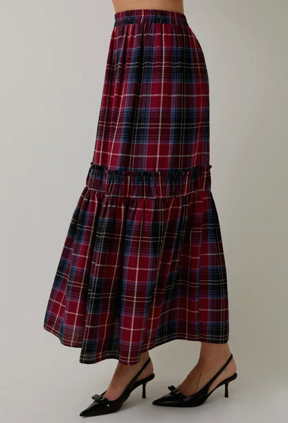 Plaid Tiered Maxi Skirt