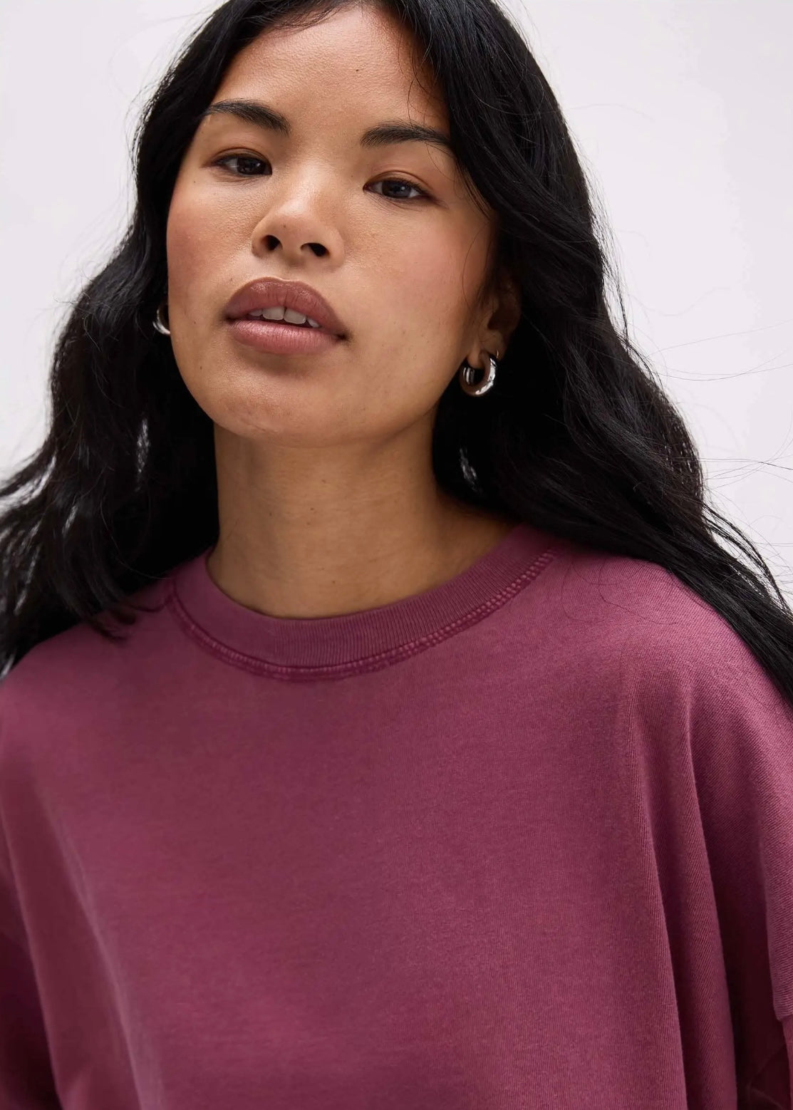 Relaxed Crop Long Sleeve Tee - Burgundy