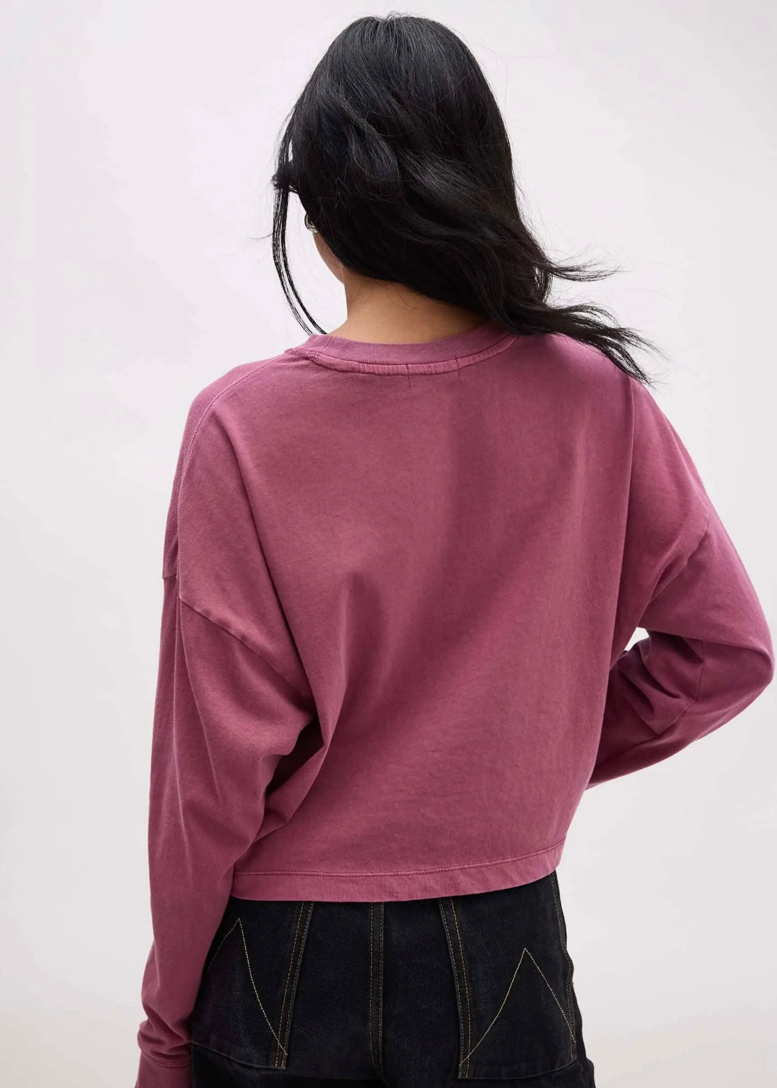 Relaxed Crop Long Sleeve Tee - Burgundy