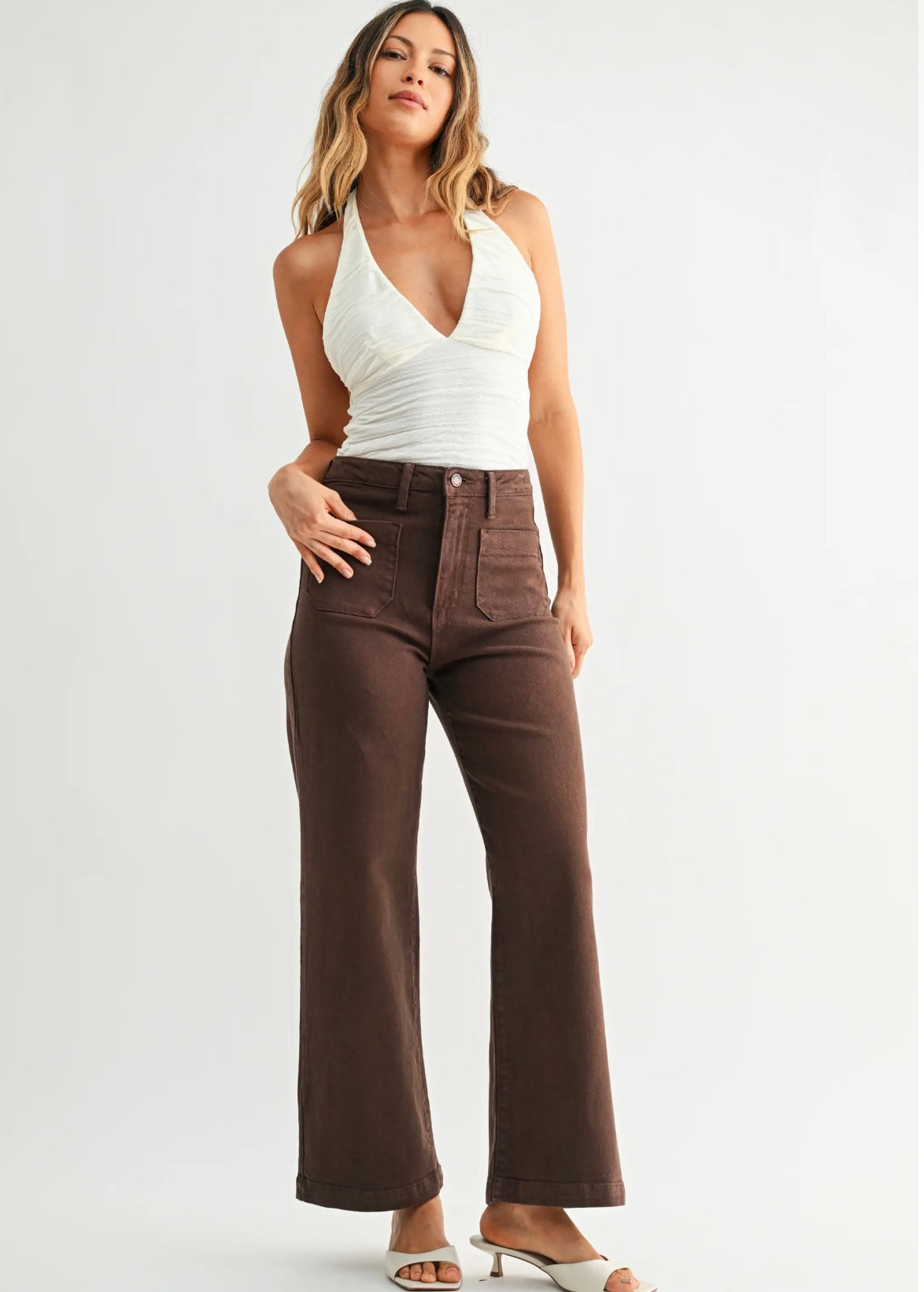 Patch Pocket Wide Leg Jean