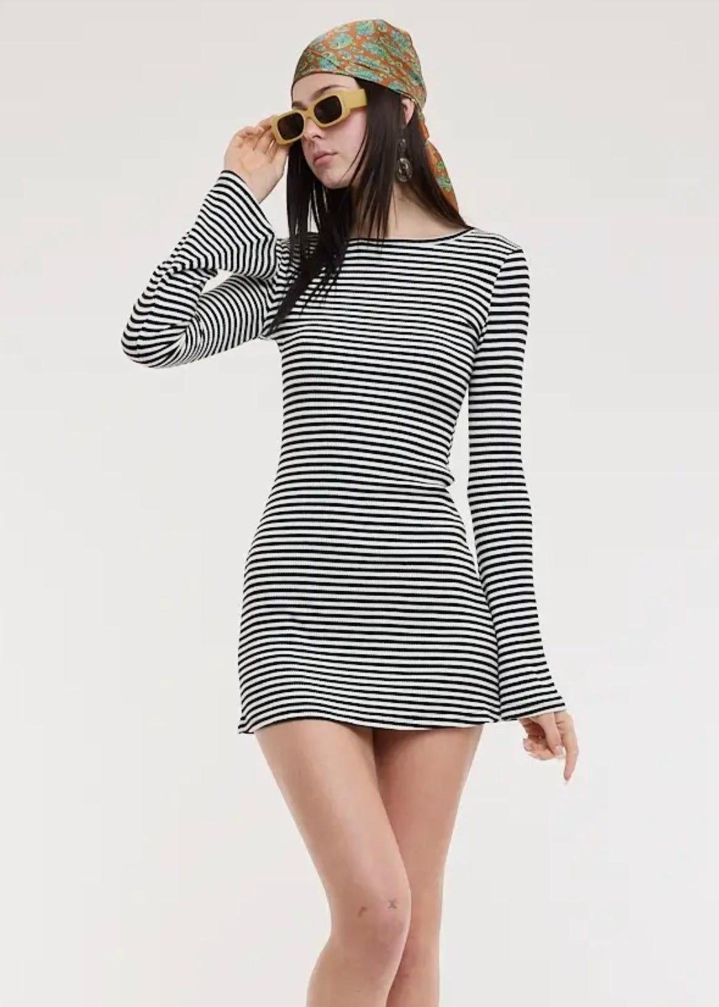 Flare Sleeve Striped Mini Dress