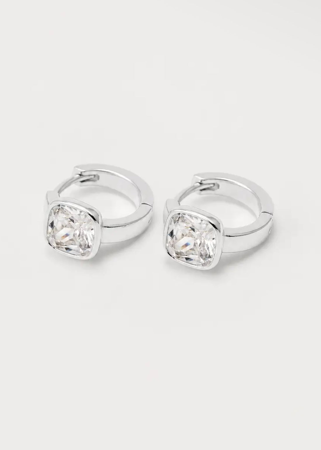 Selena Square Bezel Huggies - Silver