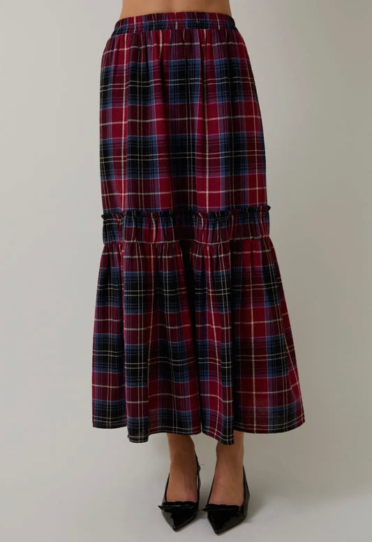 Plaid Tiered Maxi Skirt