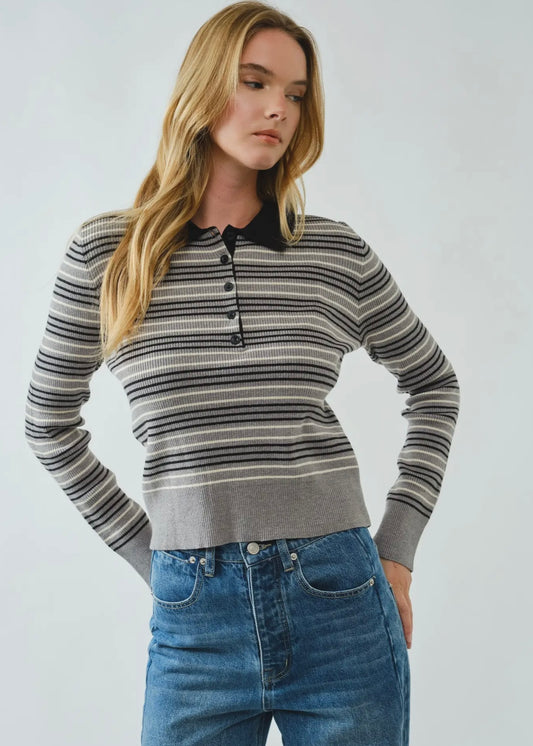 Timeless Striped Polo Sweater