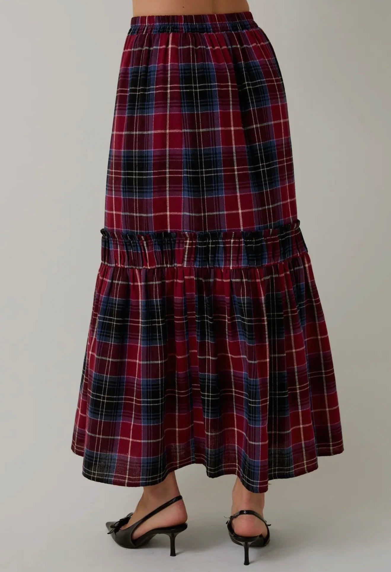 Plaid Tiered Maxi Skirt