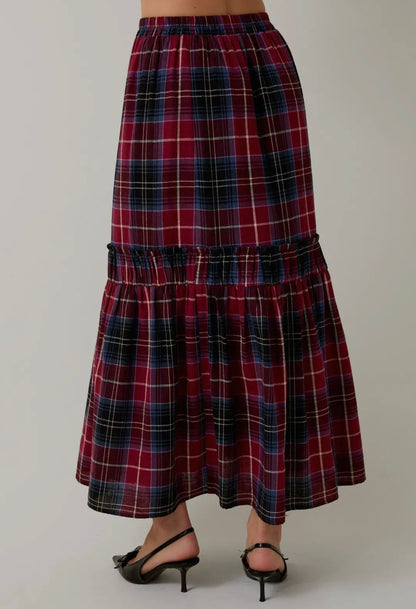 Plaid Tiered Maxi Skirt