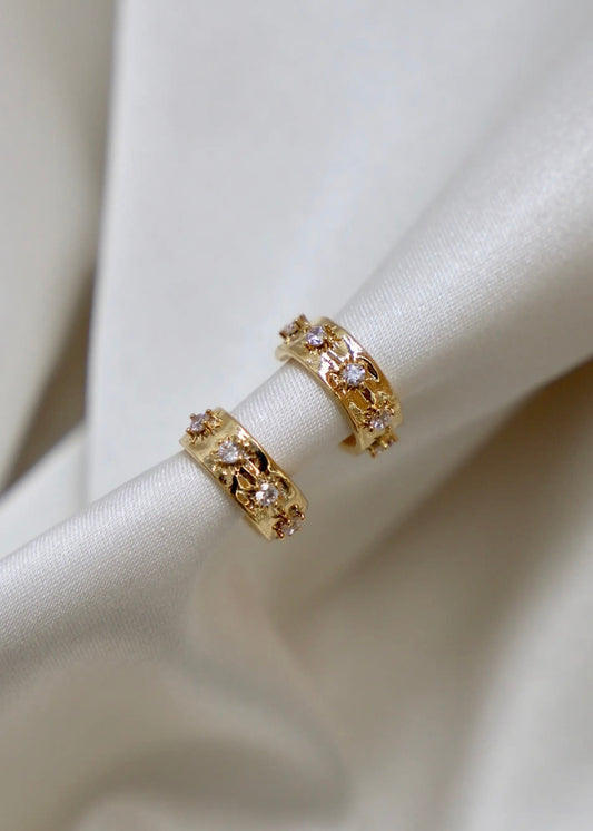 Cz Star Thick Hoops - Gold