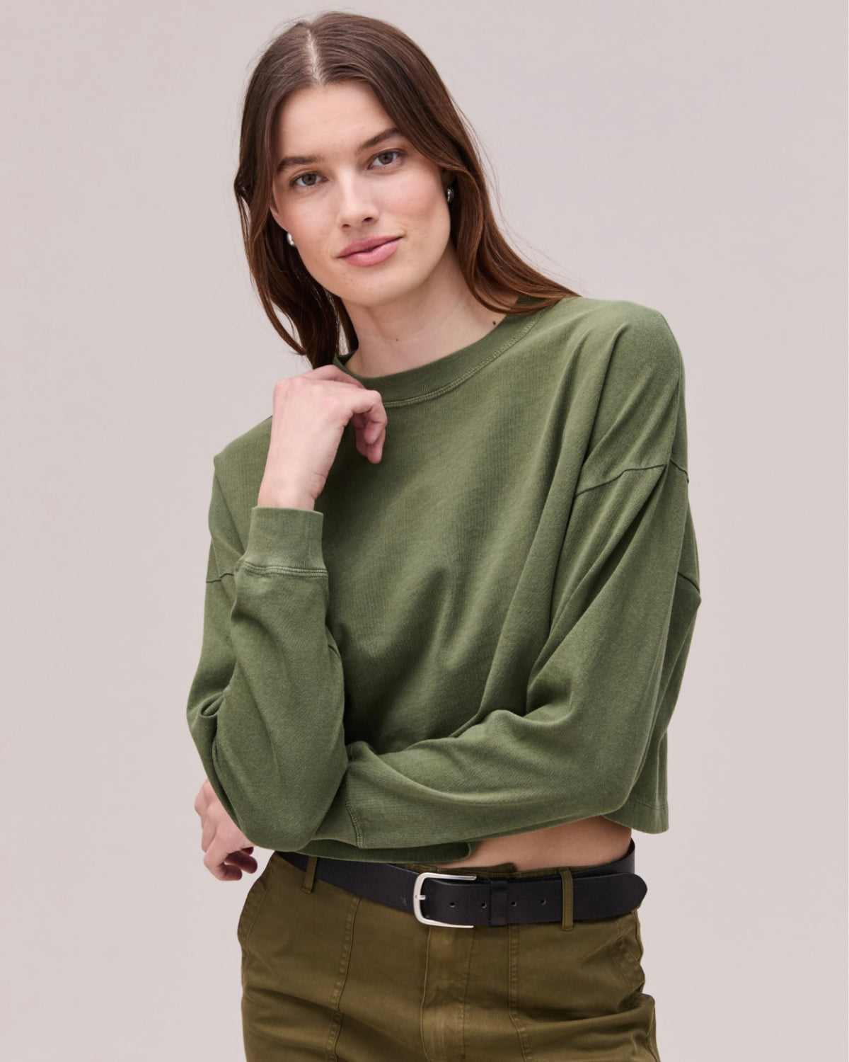 Relaxed Crop Long Sleeve Tee - Cypress