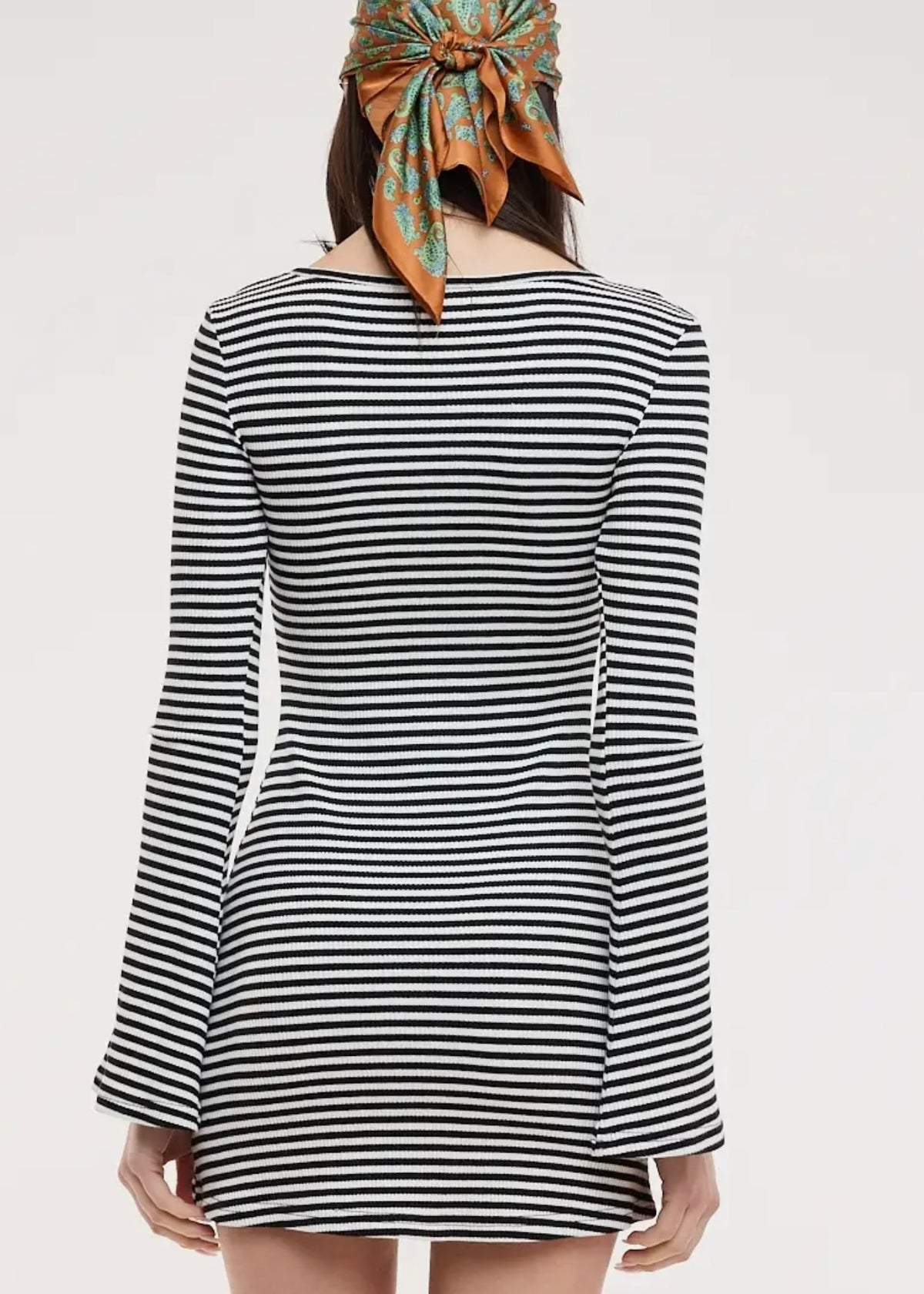 Flare Sleeve Striped Mini Dress