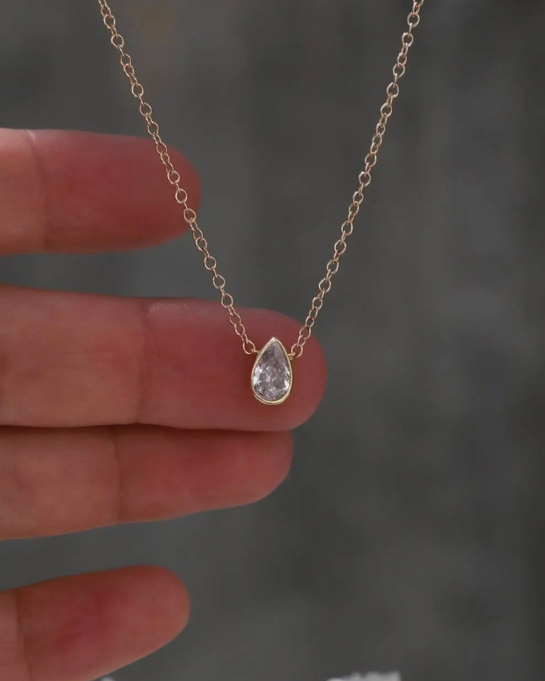 Floating Pear Bezel Necklace