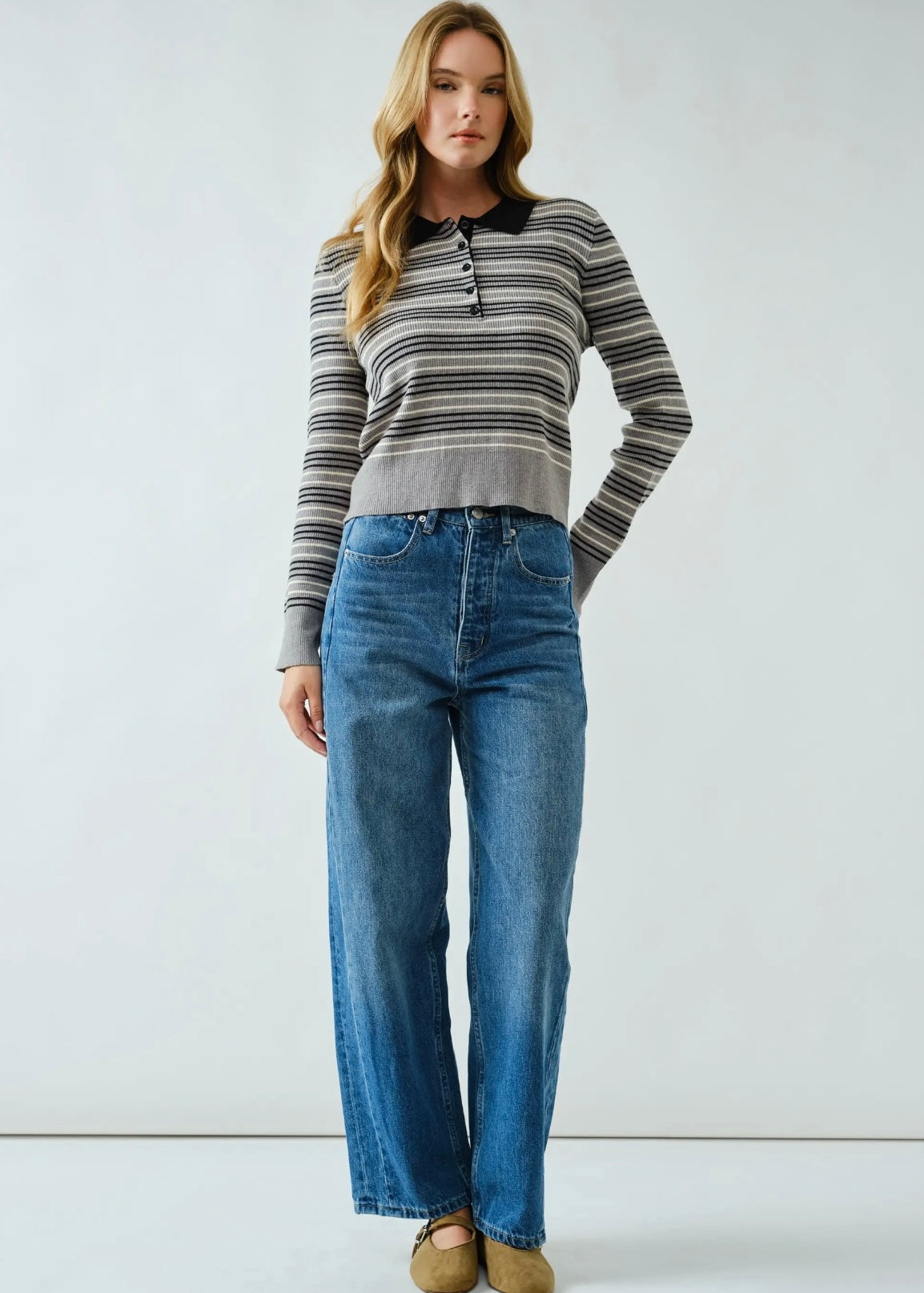 Timeless Striped Polo Sweater