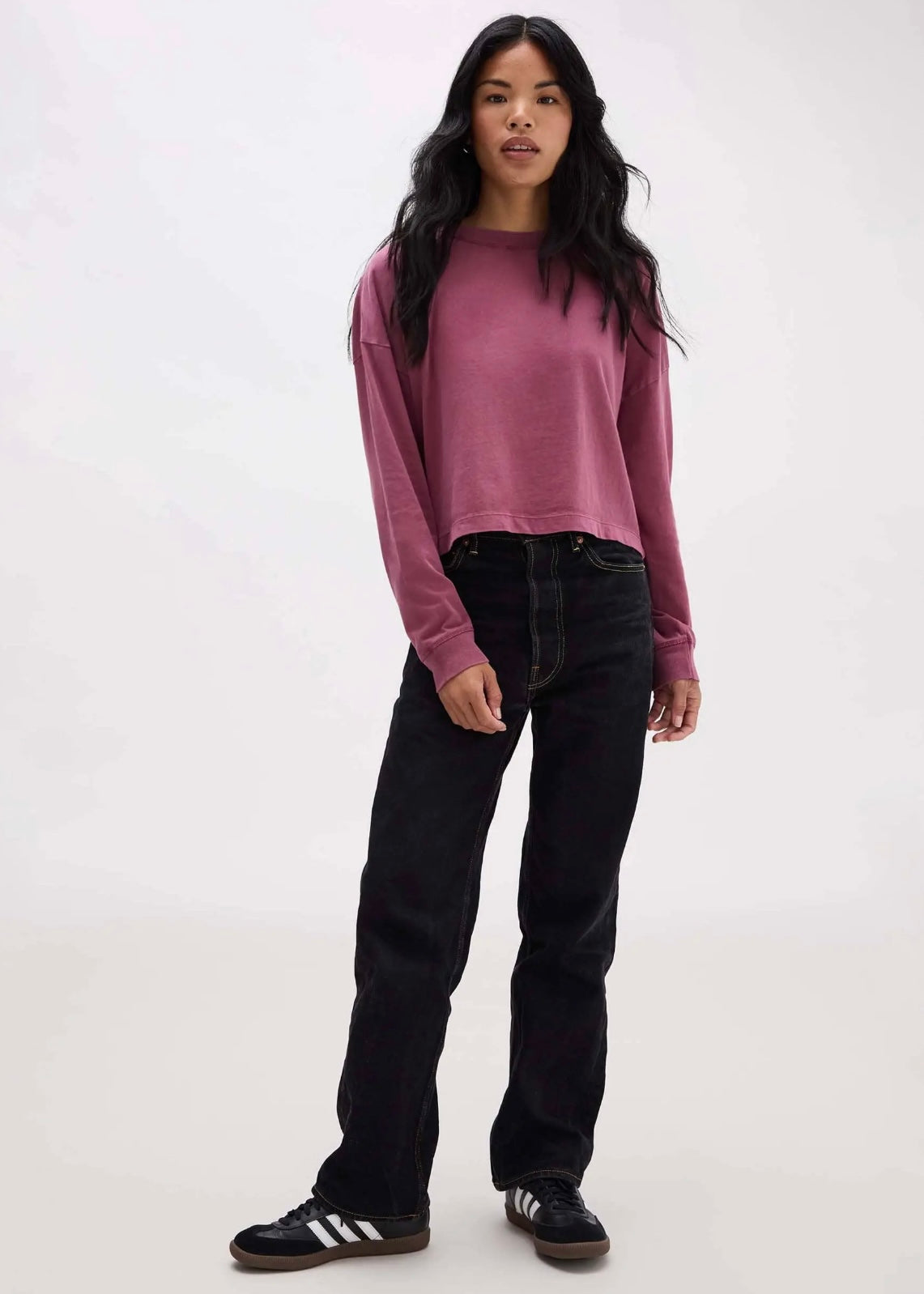 Relaxed Crop Long Sleeve Tee - Burgundy