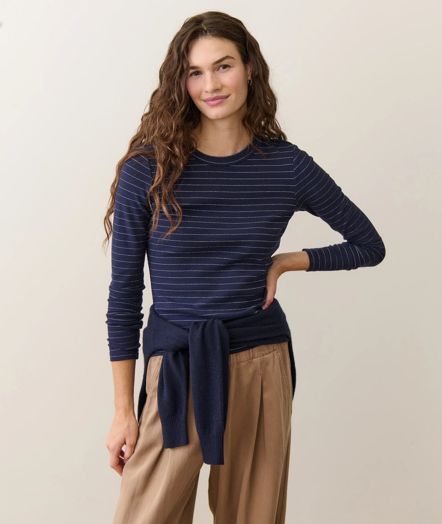 Lexi Sun-In Crew Longsleeve in Navy/Gold