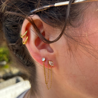 CZ Stone Double Chain Studs
