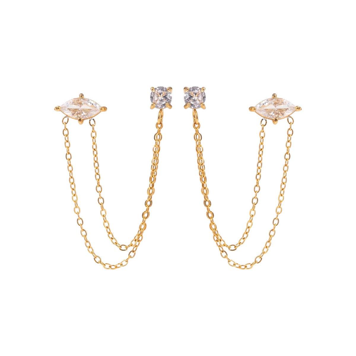 CZ Stone Double Chain Studs