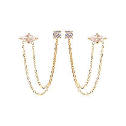 CZ Stone Double Chain Studs