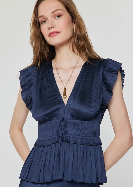 V-Neck Pleated Peplum Blouse