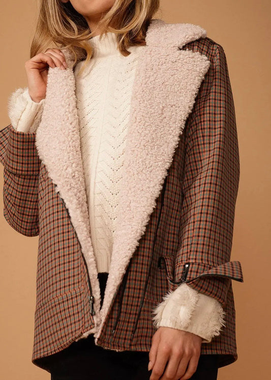 Asymmetrical Zip-Front Plaid Coat